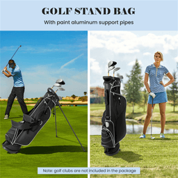 image-Golf Stand Bag - Black 3-Way Dividers Polyester Lightweight Travel Bag