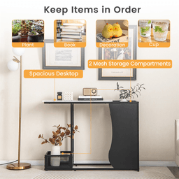 image-Console Table 43.5" Waterproof - White & Black Metal Frame
