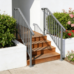 image-Silver Outdoor 3-Step Iron Handrail