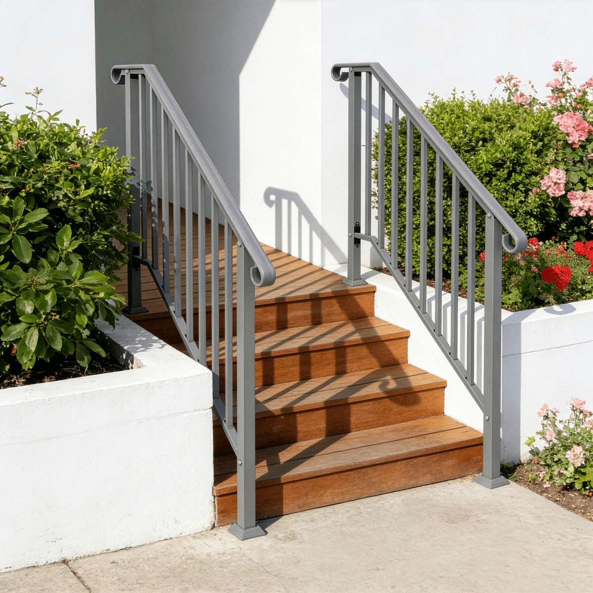image-Silver Outdoor 3-Step Iron Handrail