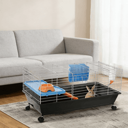 image-Small Animal Cage - Black, 35"L x 17.25"W x 17"H, Steel & Nylon