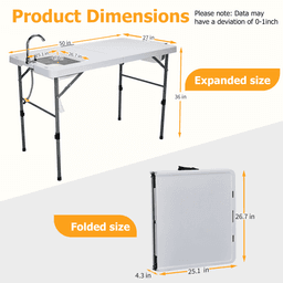image-50" Folding Fish Cleaning Table with Sink, Bi-Folding Portable Camping Sink Station with Drain Hose, Trash Can, Foldable Outdoor Sink for Camping, Fishing, BBQ