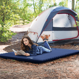 image-Inflatable Bed Double Mattress Camping Sleeping Outdoor Travel Blue Outsunny