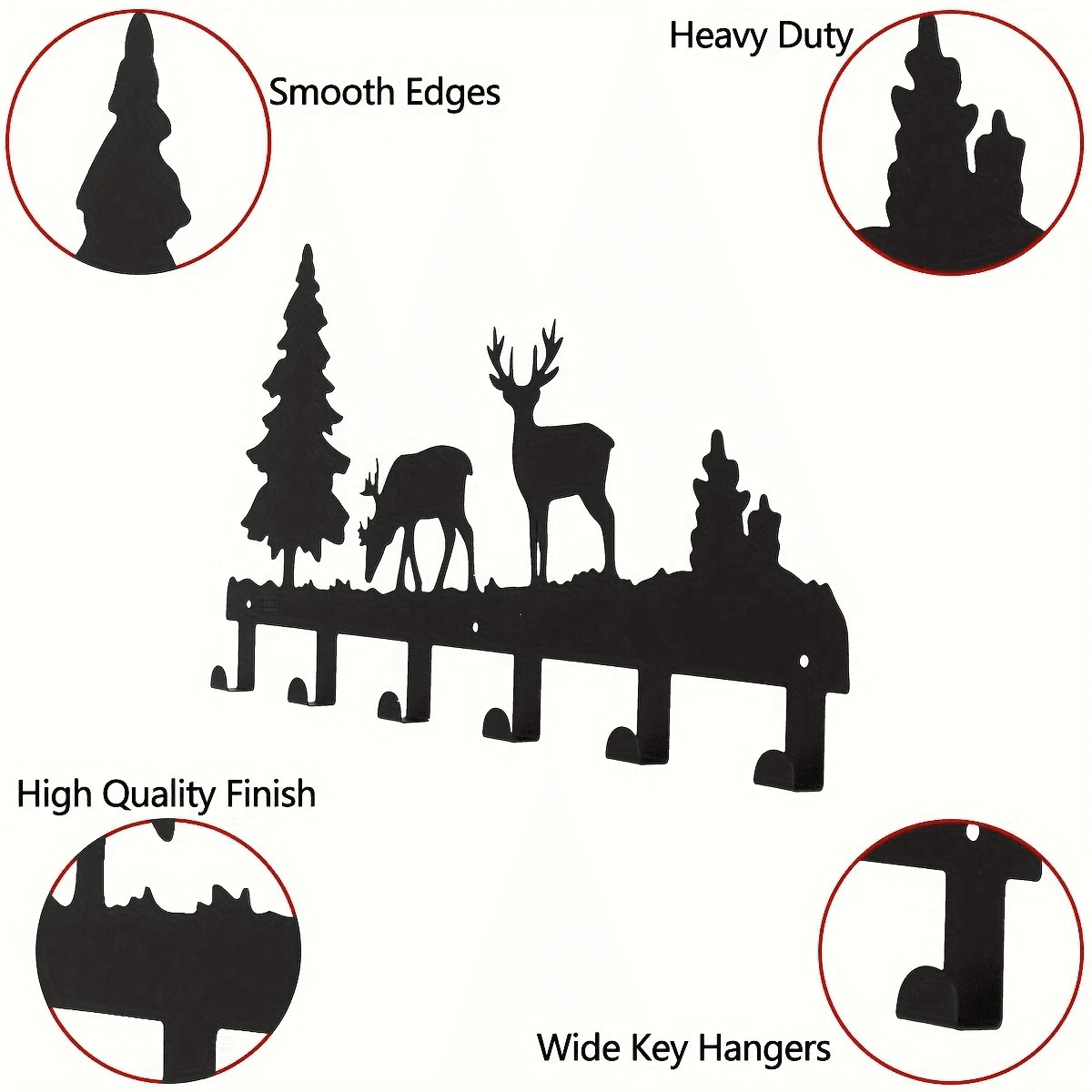 image-Matte Black Wall Hooks Heavy Duty Adhesive Mount - 6 Pack