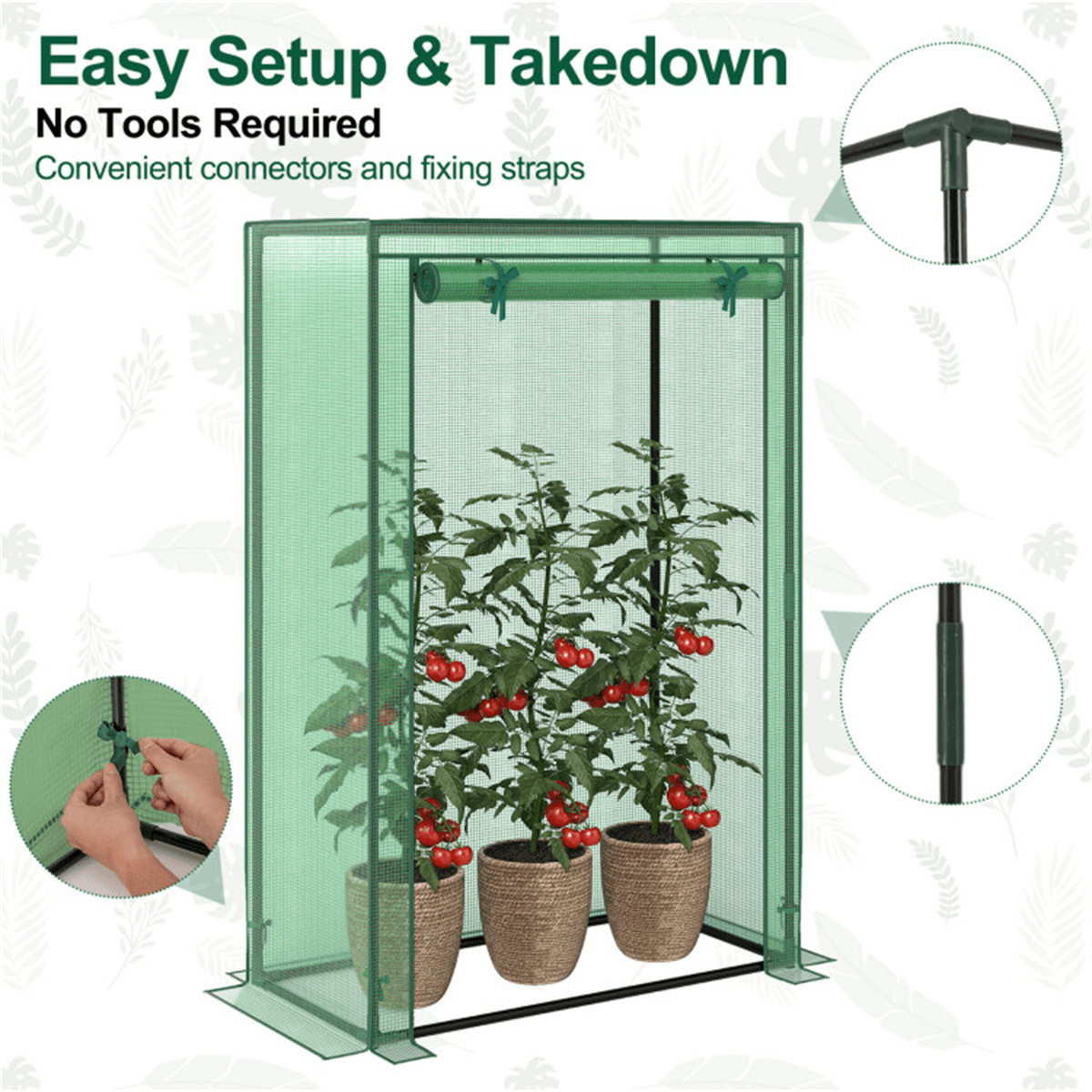 image-Portable Mini Greenhouse 39"x20"x59" PE Cover Tool-Free Green