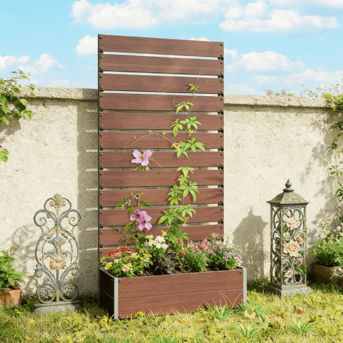 image-Raised Garden Bed with Trellis - Light Brown 36"L