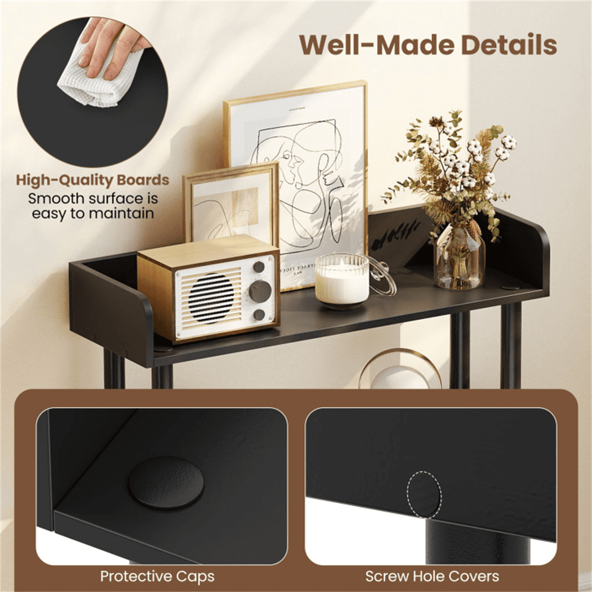image-4-Tier Black Bookshelf with Anti-Tipping Legs for Home Office Storage (50 characters)
