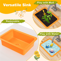 image-Kids Outdoor Mud Kitchen Playset, Fir Wood, Sink/Stove, Utensils & Chalkboard