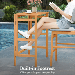 image-Natural Acacia Wood Foldable Patio Bar Table, Space-Saving Pub Design (65 characters)