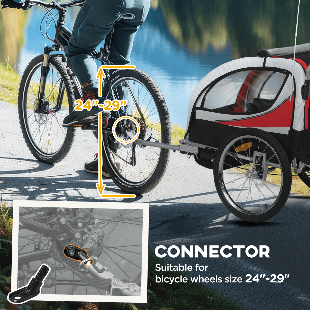 image-HOMCOM 2 Seat Child Bike Trailer - Red Steel Frame