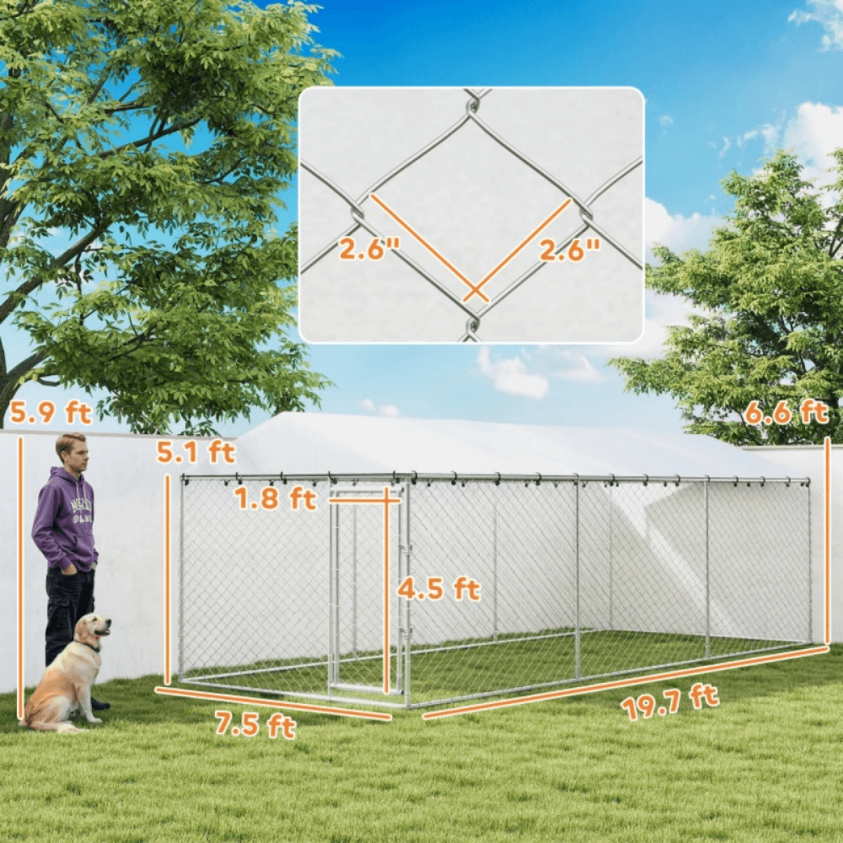 image-Dog Kennel Outdoor - Silver Galvanized Steel 19.7'