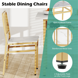 image-3-Piece Dining Table Set (White + Gold), Space-Saving Tuck-under Chair Design