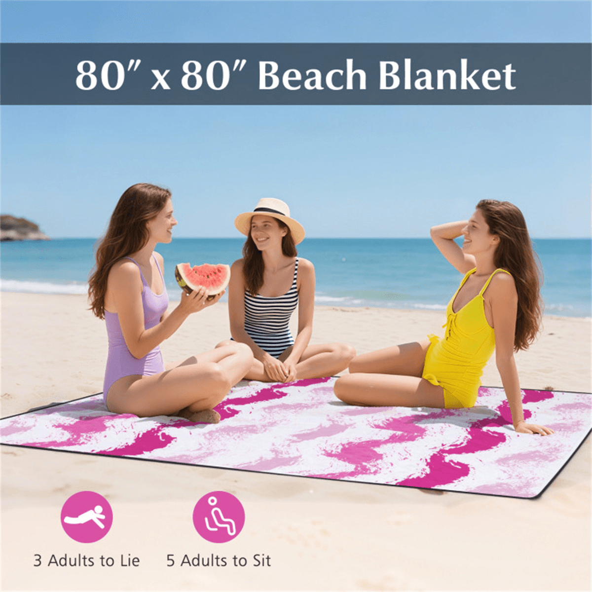 image-4-Piece Beach Set - 6.2ft Umbrella, 2 Chairs & Blanket Pink
