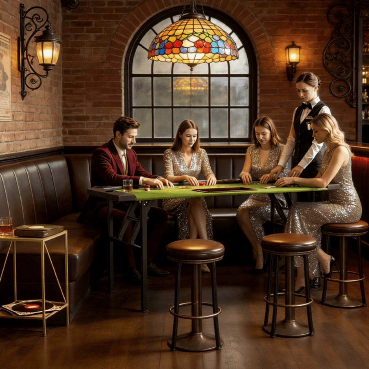 image-Poker Table - Green Felt, 8-Player, Steel Legs, Foldable - 71.7" L x 35.4" W x 29.5" H