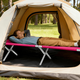 image-Folding Camping Cot with Bag - Army Pink 74.8" Durable