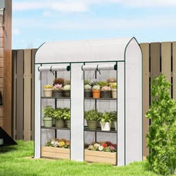 image-Garden Bed Mini Greenhouse - White, Steel, 65" Tall