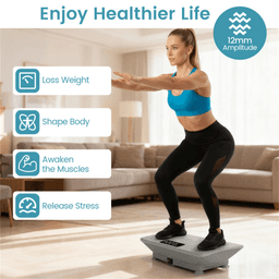 image-Vibration Plate Exercise Machine - Gray, 10 Speeds, Music, 440LBS Capacity