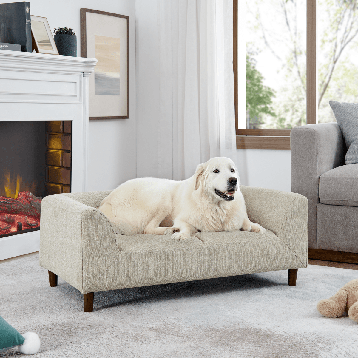 image-Pet Sofa - Modern Rectangular - Beige - Armrests & Backrest - Small/Med Dogs