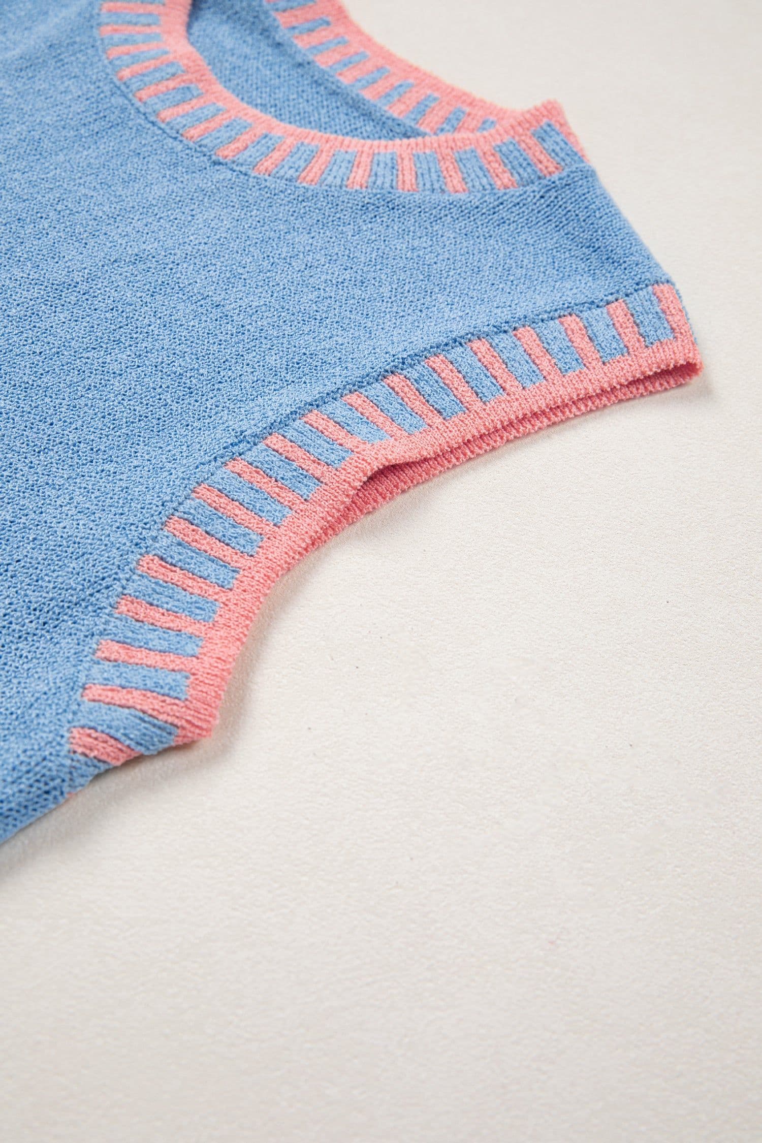 image-Sky Blue Contrast Trim Sleeveless Sweater