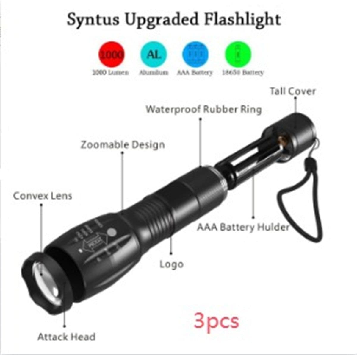 image-Portable Mini Flashlight LED ZOOM Torch Hunting Zoomable Flashlight Torch Light