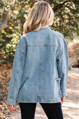 image-Beau Blue Patched Boyfriend Denim Jacket - Side Tie