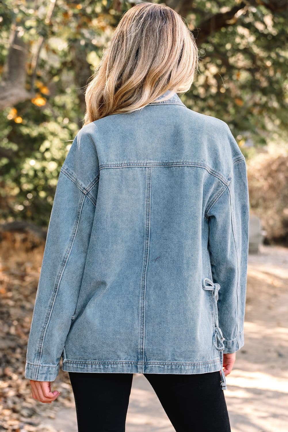 image-Beau Blue Patched Boyfriend Denim Jacket - Side Tie