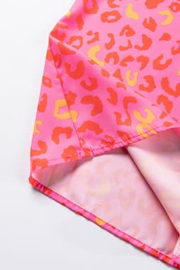 image-Pink Leopard V Neck Short Sleeve Blouse