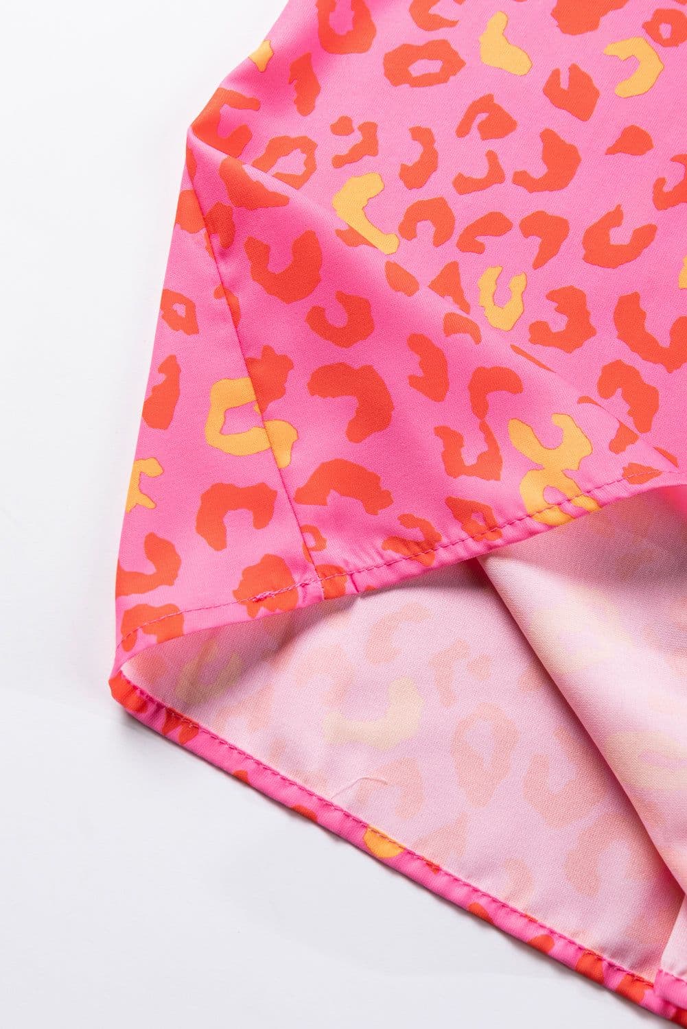 image-Pink Leopard V Neck Short Sleeve Blouse