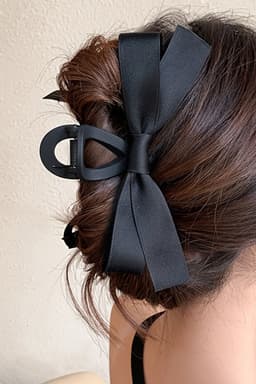 image-Black Large Bow Hair Claw Clip - Durable Plastic Decor