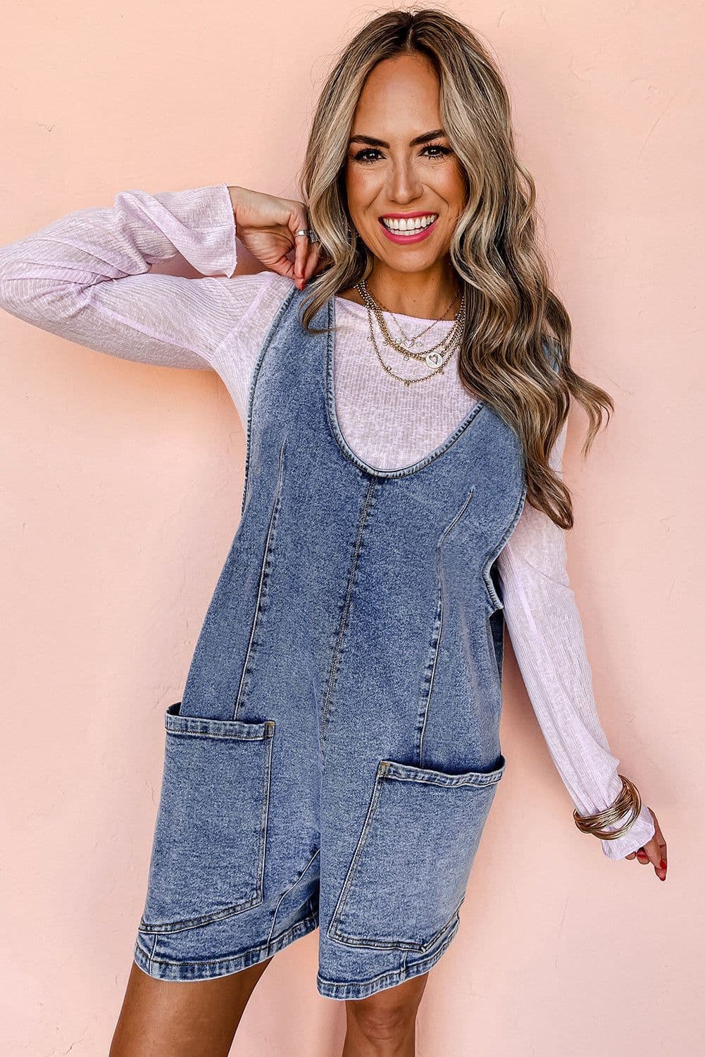 image-Dusk Blue Sleeveless U Neck Denim Romper