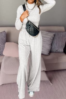image-Light Grey Long Sleeve High Neck Smocked Set