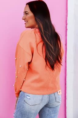 image-Blossom Pearled Sleeves Drop Shoulder Pullover Sweatshirt