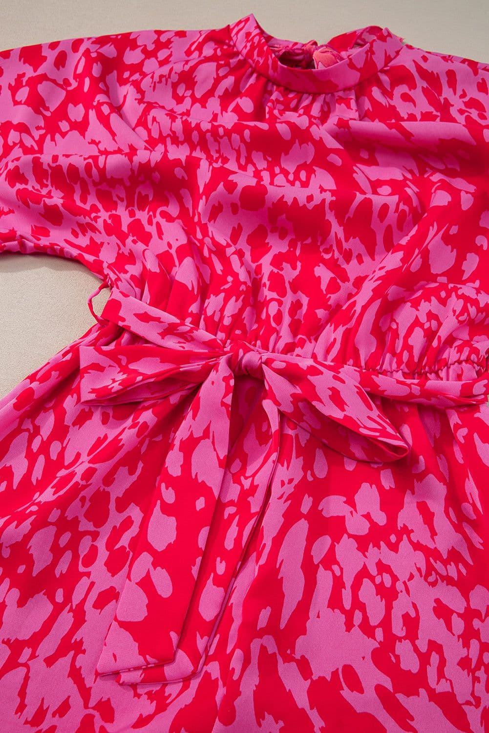 image-Leopard Print Wide Leg Jumpsuit - Rose Belted Loose Fit