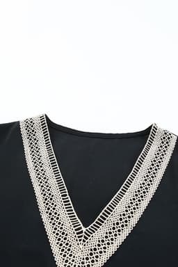 image-Black Lace Trim V-Neck Short Sleeve Blouse - Size Chart Available