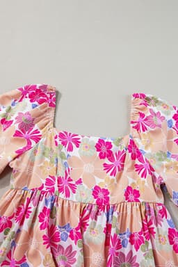 image-Pink Summer Floral Puff Sleeve Babydoll Dress