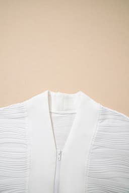 image-White Zip V Neck Textured Sweatshirt