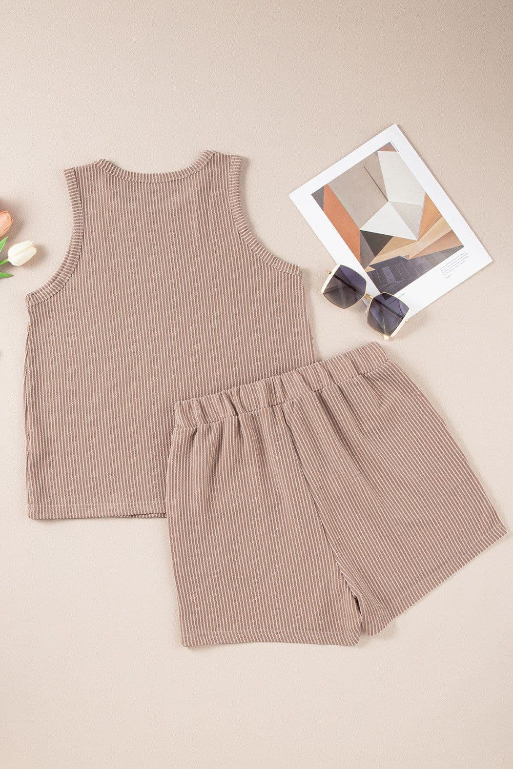 image-Smoke Gray Corded Sleeveless Top and Shorts Set