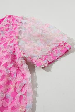 image-Bonbon Flowery Mesh Puff Sleeve Blouse - V-Neck