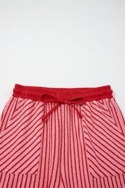 image-Khaki Stripe Crew Neck Tee Drawstring Waist Cropped Pants Set