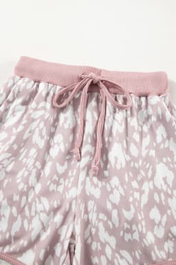 image-Khaki Leopard Shorts Arched Hem Elastic Waist