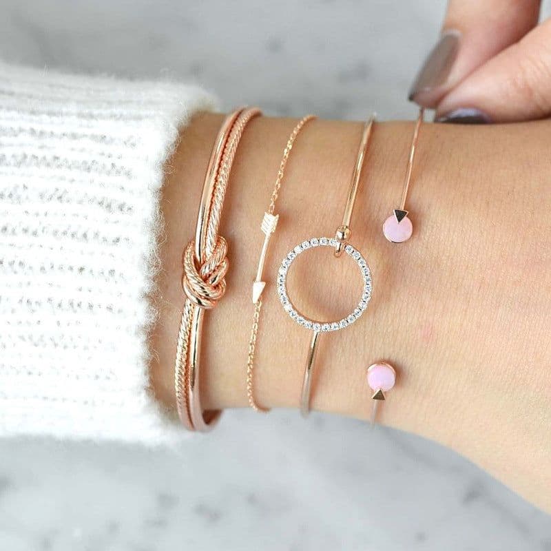 image-Europe and the United States minimalist simple female personality knotted ring circle diamond arrow bracelet jewelry four-piece suit bracelet