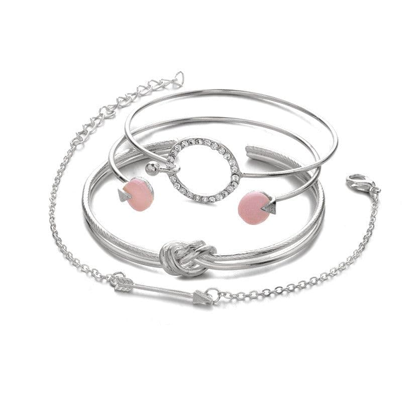 image-Europe and the United States minimalist simple female personality knotted ring circle diamond arrow bracelet jewelry four-piece suit bracelet