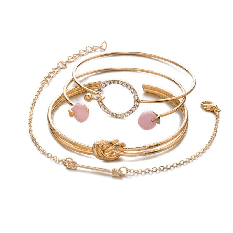 image-Europe and the United States minimalist simple female personality knotted ring circle diamond arrow bracelet jewelry four-piece suit bracelet
