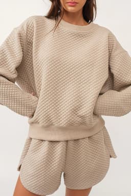 image-Parchment Quilted Long Sleeve Top & Shorts Set