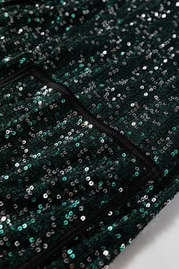 image-Evergreen Glitter Sequin Open Front Long Sleeve Top