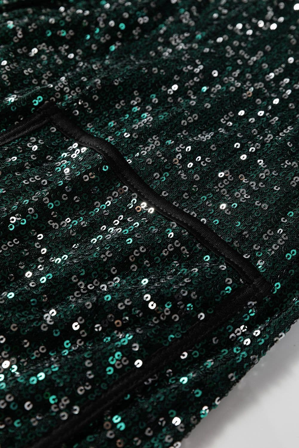 image-Evergreen Glitter Sequin Open Front Long Sleeve Top