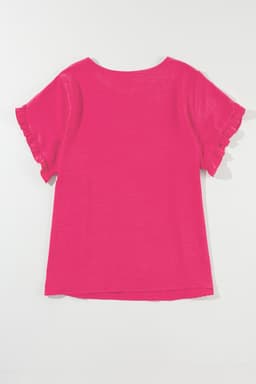 image-Bright Pink Ruffled Short Sleeve Plus Size Top