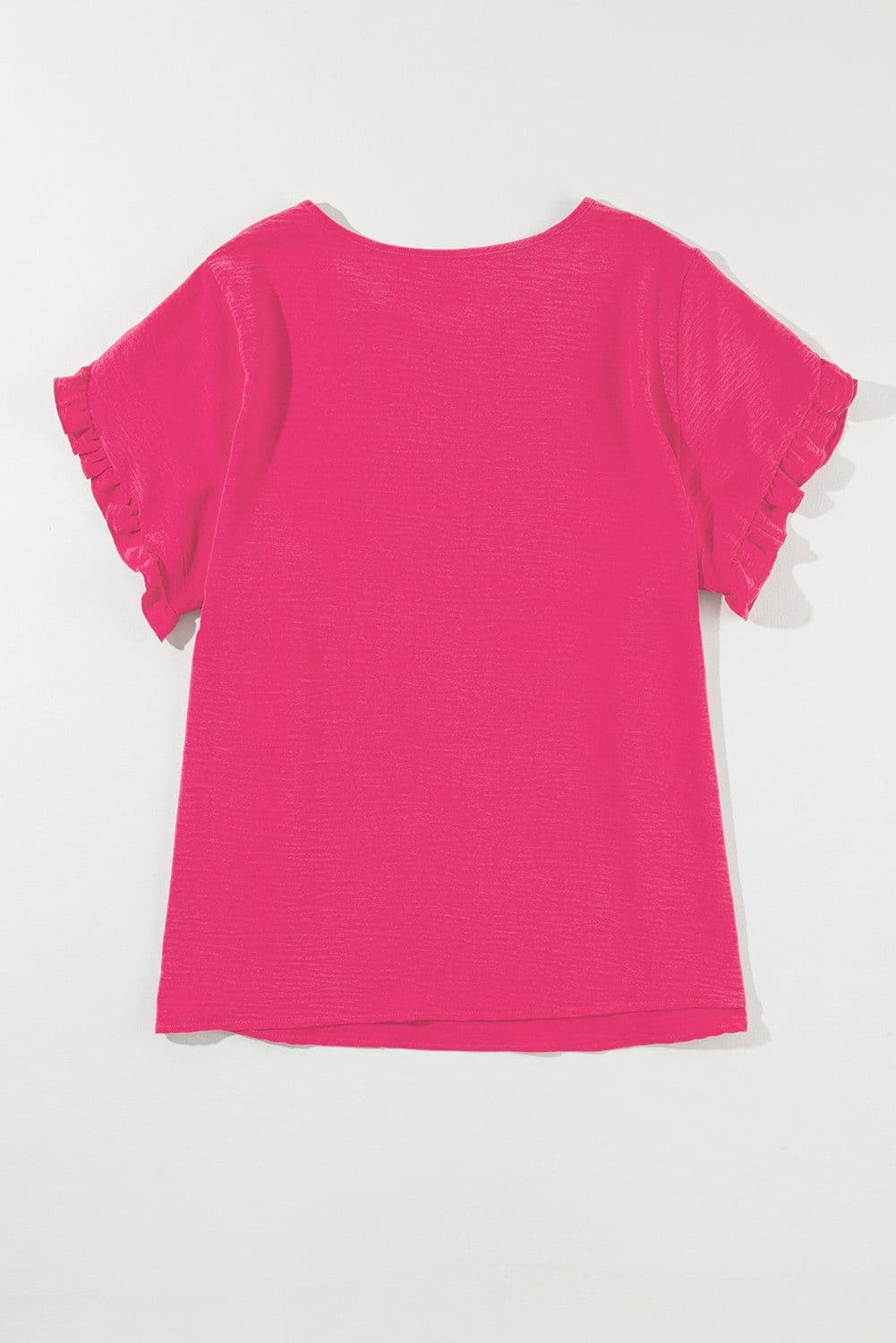 image-Bright Pink Ruffled Short Sleeve Plus Size Top