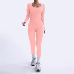 image-Threaded Square Collar Buttocks Slim Jumpsuit