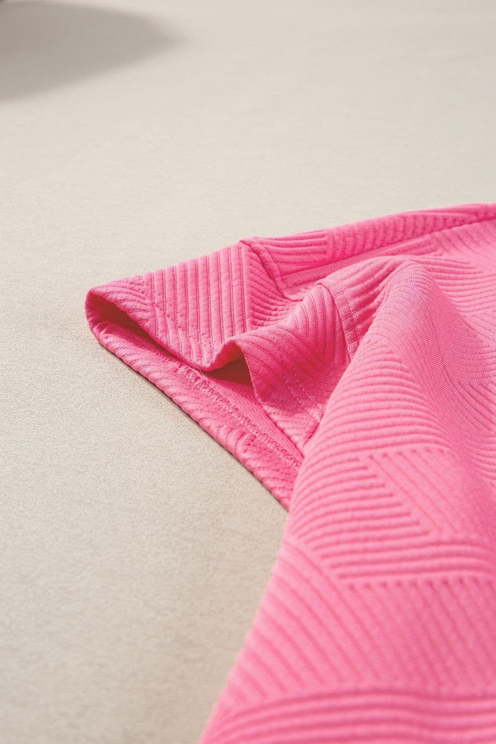 image-Strawberry Pink Textured Loose Fit T Shirt and Drawstring Pants Set